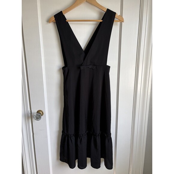 Miss Patina Dresses & Skirts - Miss Patina EUC Black Midi Dress XS 60s Retro Mod Ruffle Bow Dark Romantic